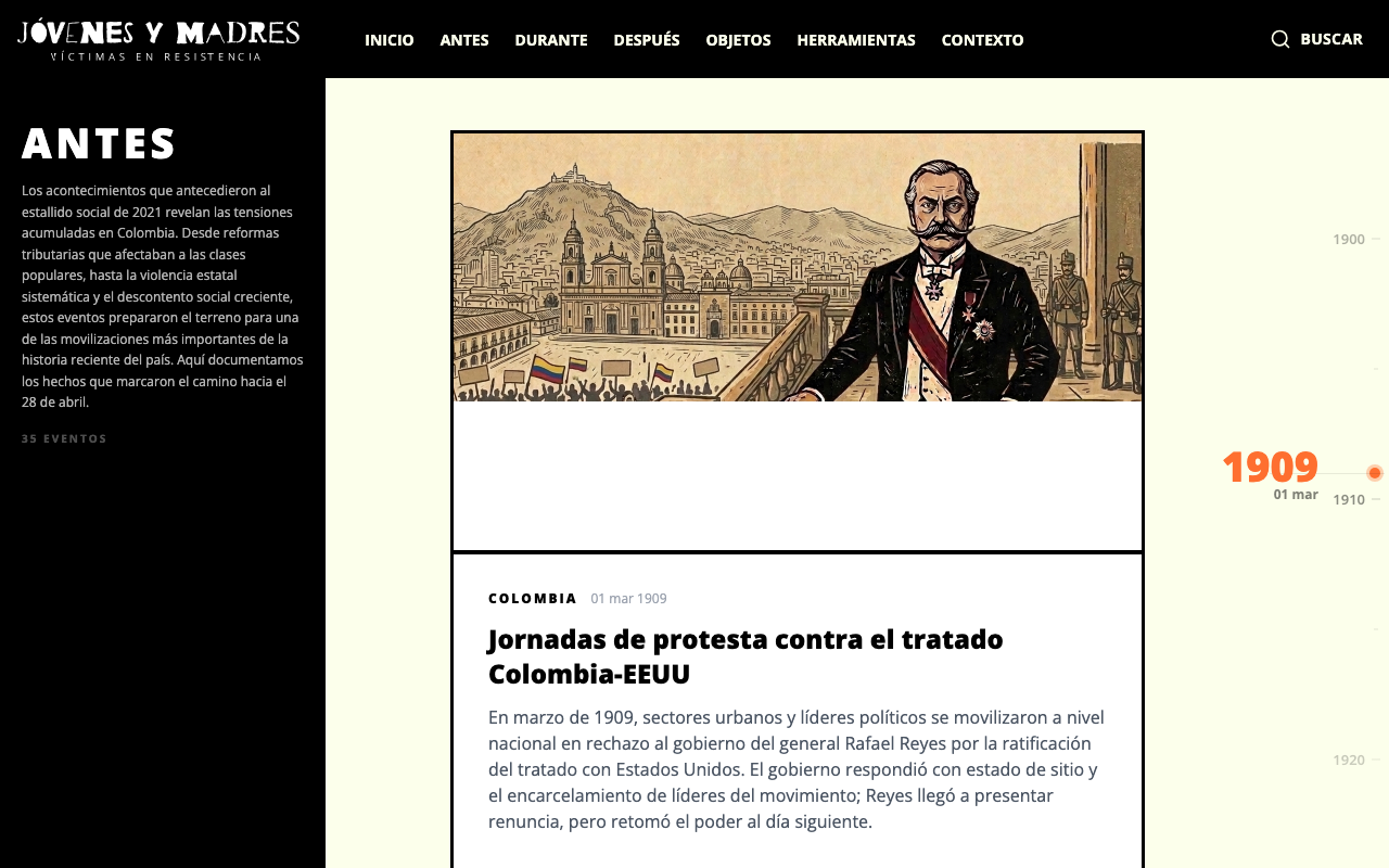 Línea de tiempo de la sección Antes